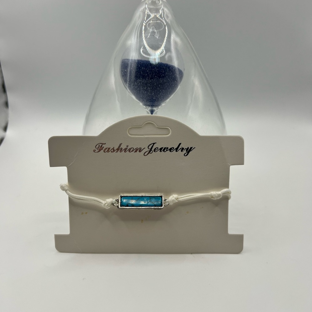 Fashion Jewelry Adjustable Silver Tone Anklet w/ Turquoise Colored Stone NEW